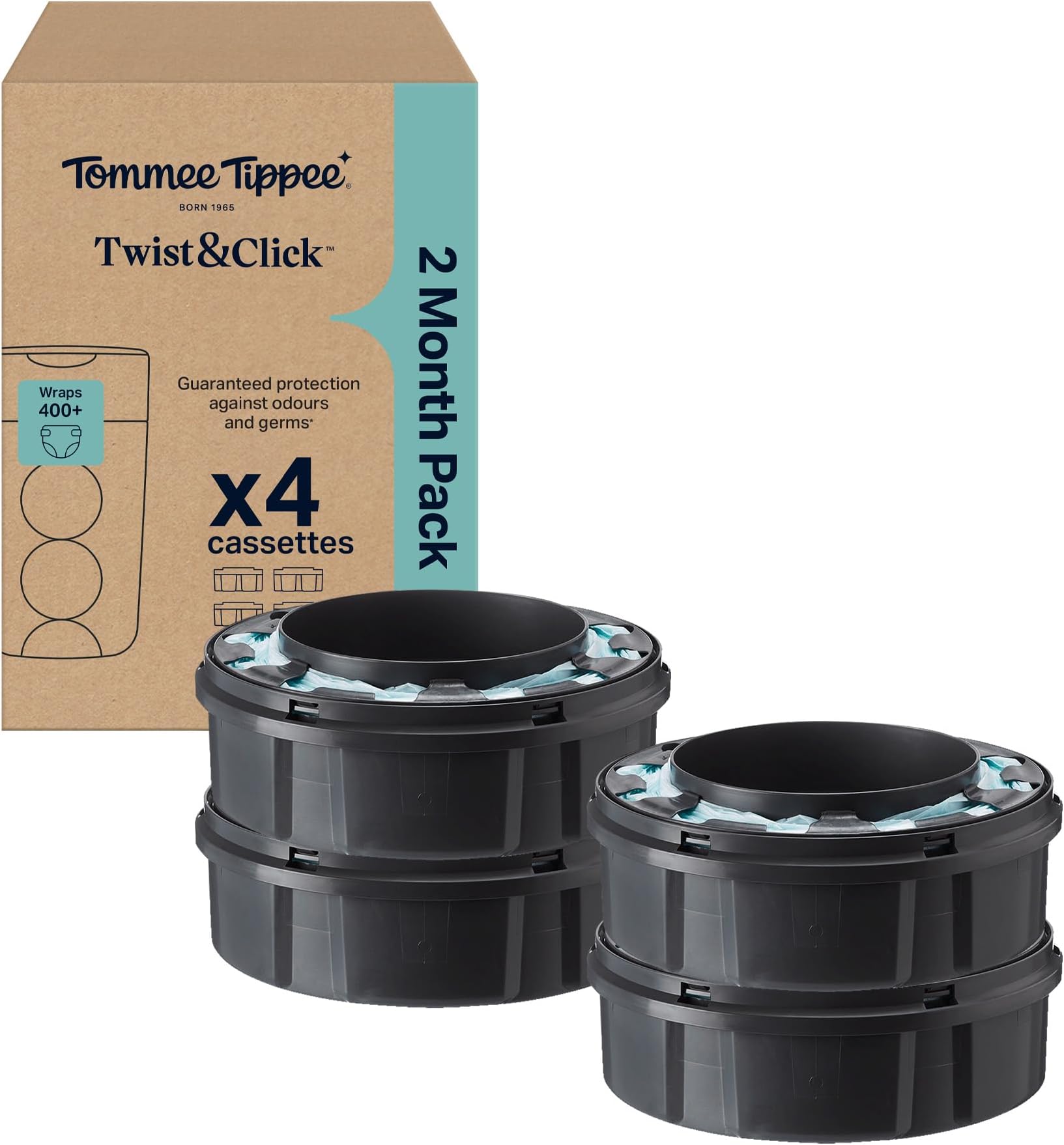 Twist and Click Advanced Nappy Bin Original Refill Cassettes, Exclusive Pack of 4, each 10.5 metres, for Easy refill and Great value, 4 X 10.5m (pack may vary)