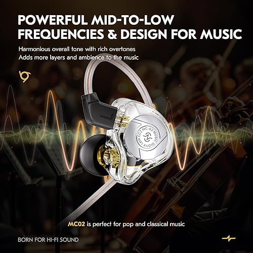 Miniatura 5 de CCZ MC02 HiFi IEM - Monitor de oído intraural, auriculares con sonido de cristal transparente, auriculares con cable 1DD de 0.394 in con puntas