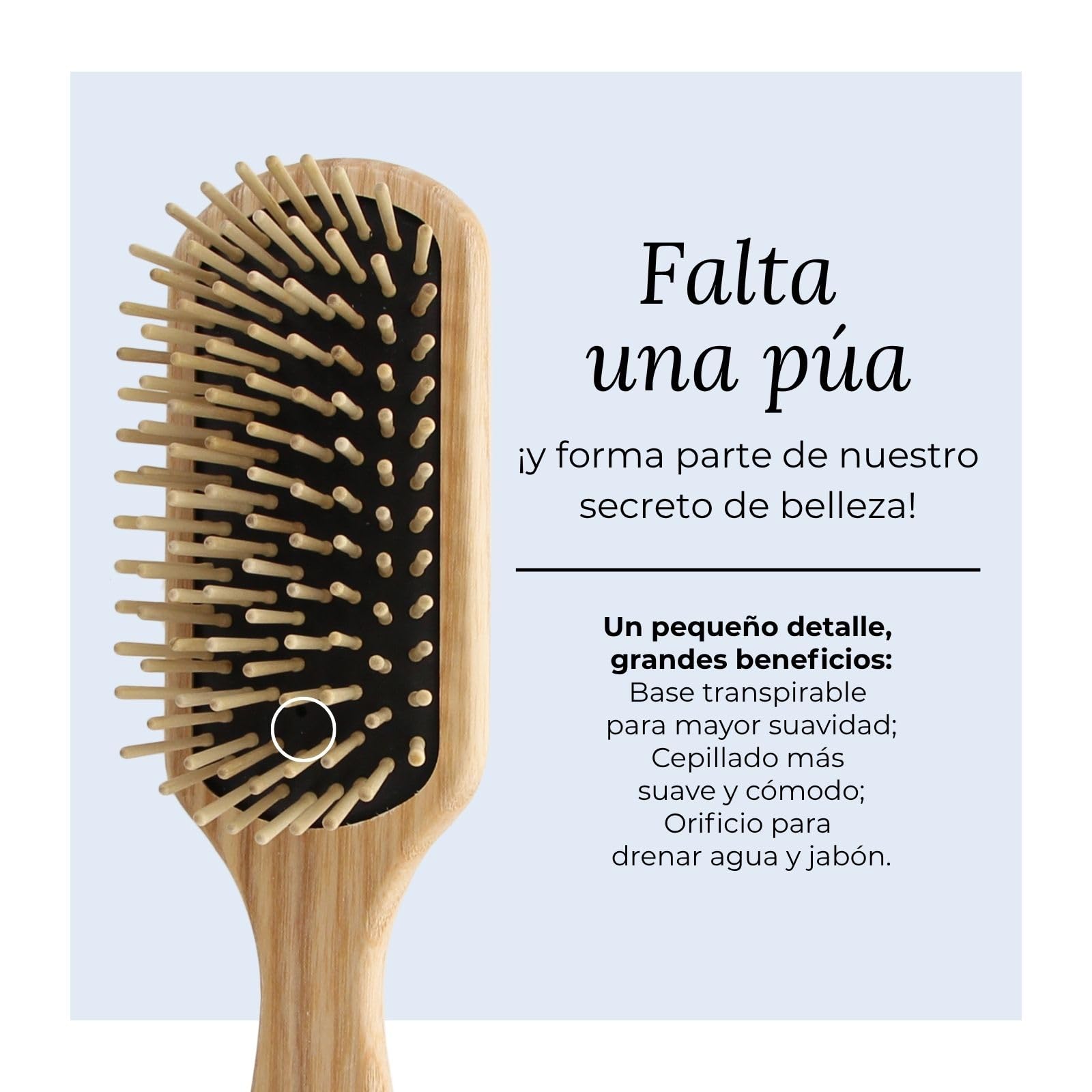 TEK - Cepillo Rectangular Medio de Madera de Fresno con Púas Cortas, Hecho a Mano en Italia, Para Pelo Fino o Liso - 22 x 5.5 cm