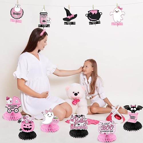 Miniatura 7 de Biswiter 12 piezas A Little Boo is Almost Due - Centros de mesa de baby shower, decoraciones de baby shower, decoración rosa de Halloween a Baby is