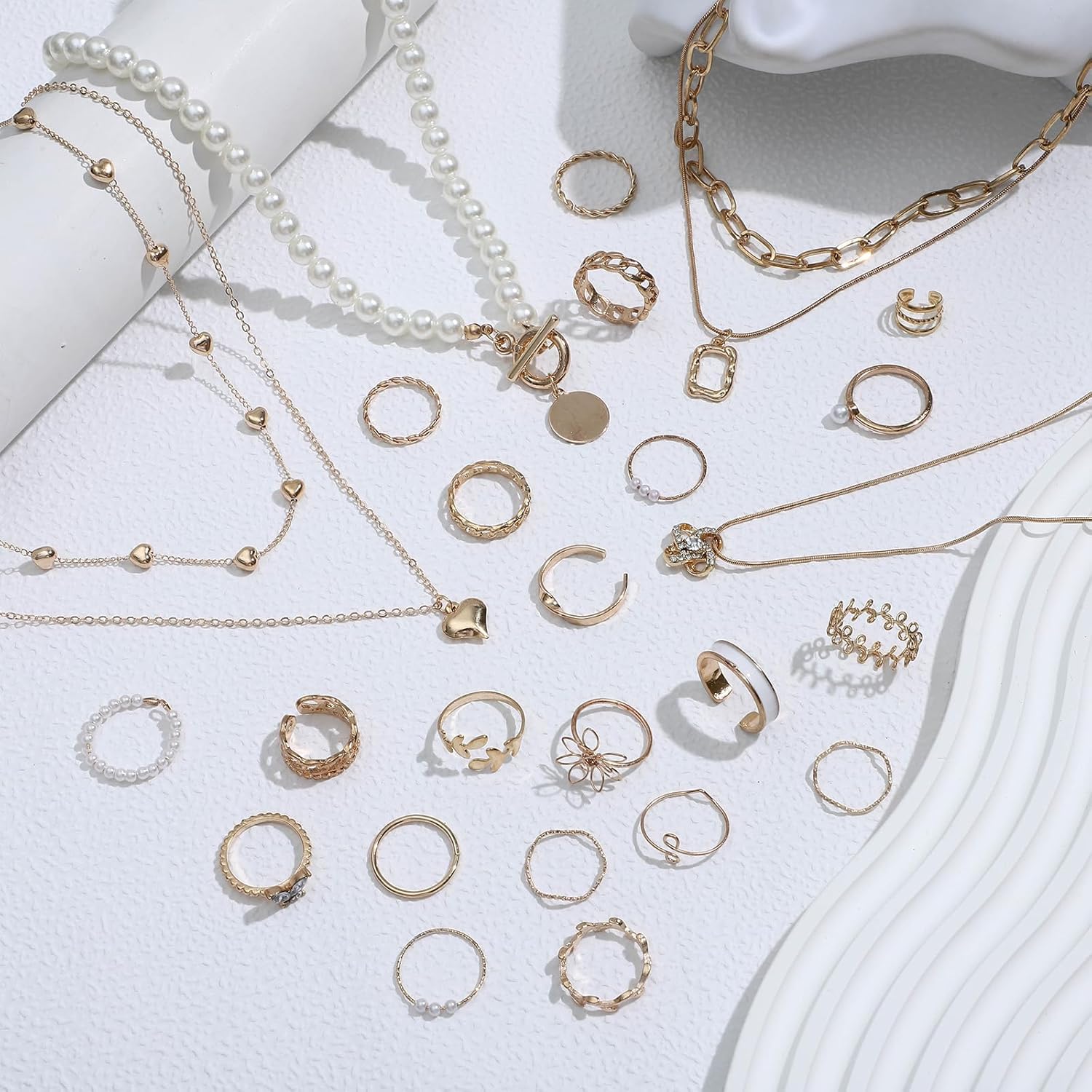 NEWITIN 88 Pieces Gold Jewelry Set for Women Fashion Costume Jewelry Gold Plated Necklace Bracelet Ring Ear Cuff Earrings Set for Women - Image 3