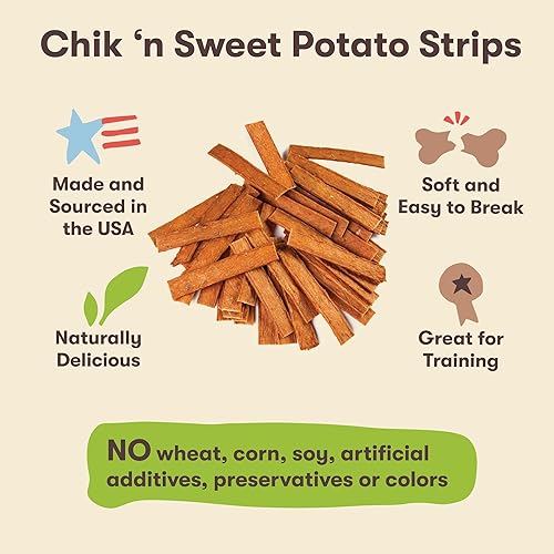 Miniatura 3 de Pet 'n Shape Chik 'n Sweet Potato Strips - Golosinas para perros, fabricadas y obtenidas en los Estados Unidos, 14 onzas