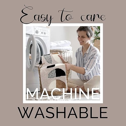 Miniatura 7 de DEXDE Alfombras de baño negras, alfombras de baño bohemias, antideslizantes, lavables, lujosas, suaves y absorbentes, de felpa, medio círculo, para