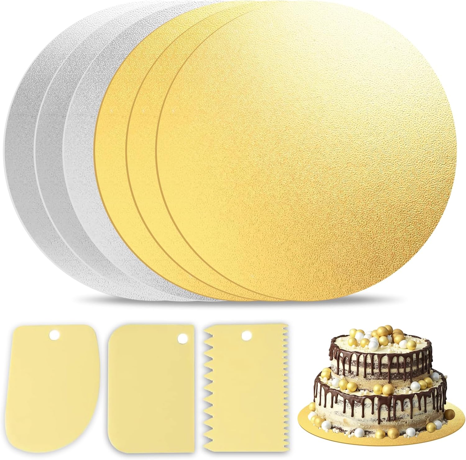 KITCHENDREAM Cake Board Set, Cake Plate, Square, Gold And Silver, 3 Mm Thick Cardboard, For Serving And Transporting Cakes And Tarts, Also For Party Buffets, Pack Of 3, 28 X 28 Cm - View #7
