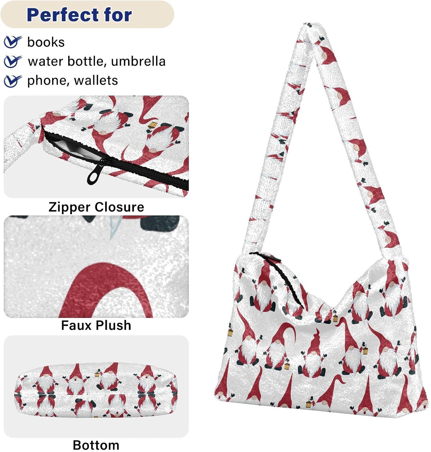 senya Plush Underarm Bag Christmas Snowflakes Fall Winter Tote Bag - Image 6