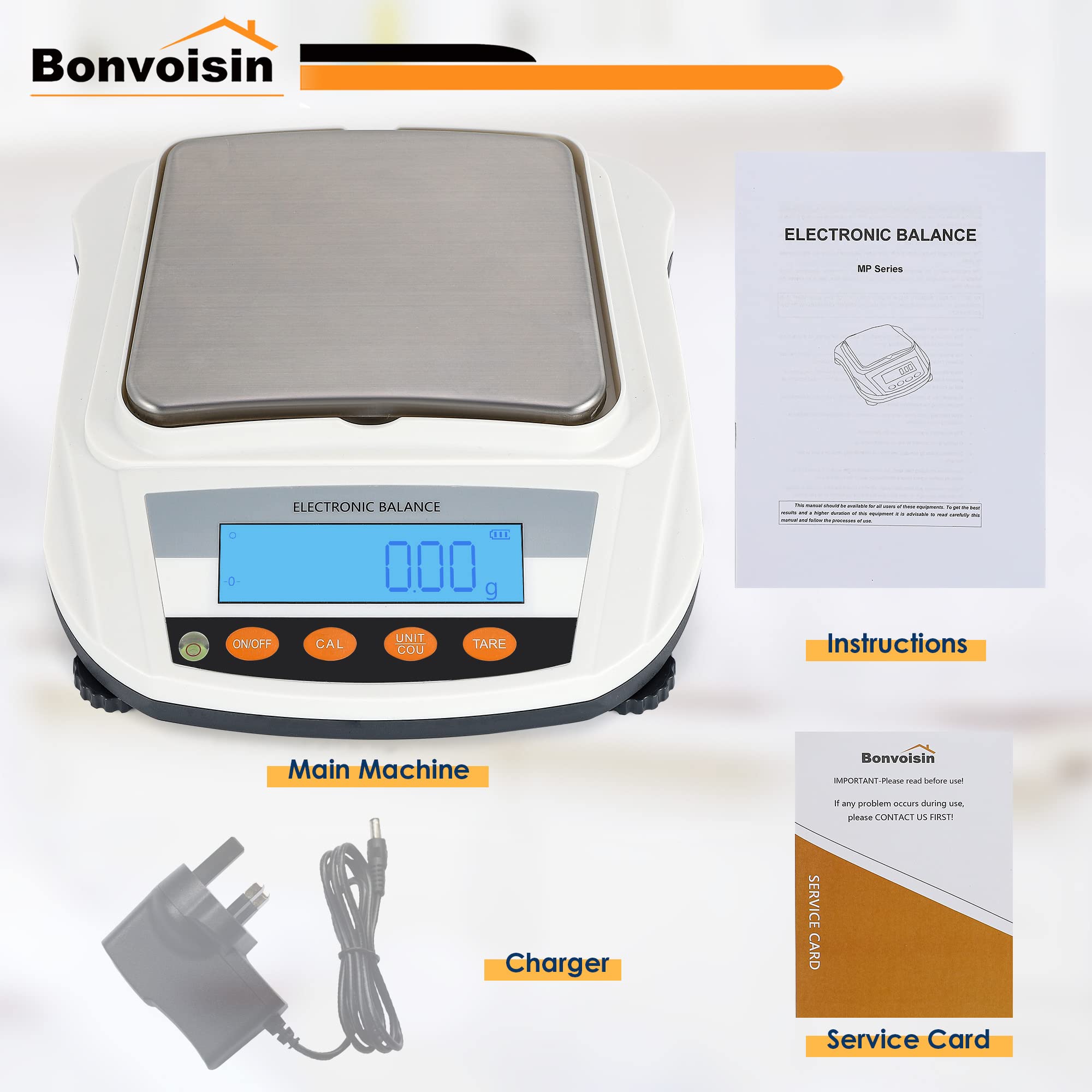 Bonvoisin Bilancia Analitica Laboratorio 3000g x 0.01g 17 Unità Conteggio Auto-Taratura