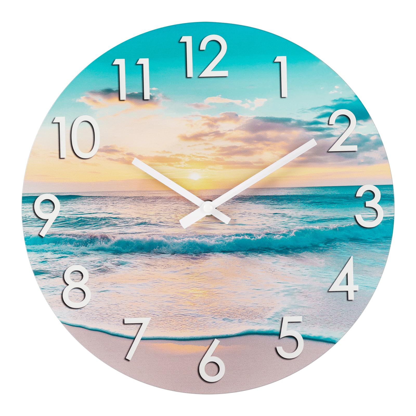 Alarllok Outdoor Clock Waterproof - 14" Silent Blue Ocean Coastal Decor Indoor Outdoor Wall Clocks Battery Operated for Patio, Pool, Backyard, Beach