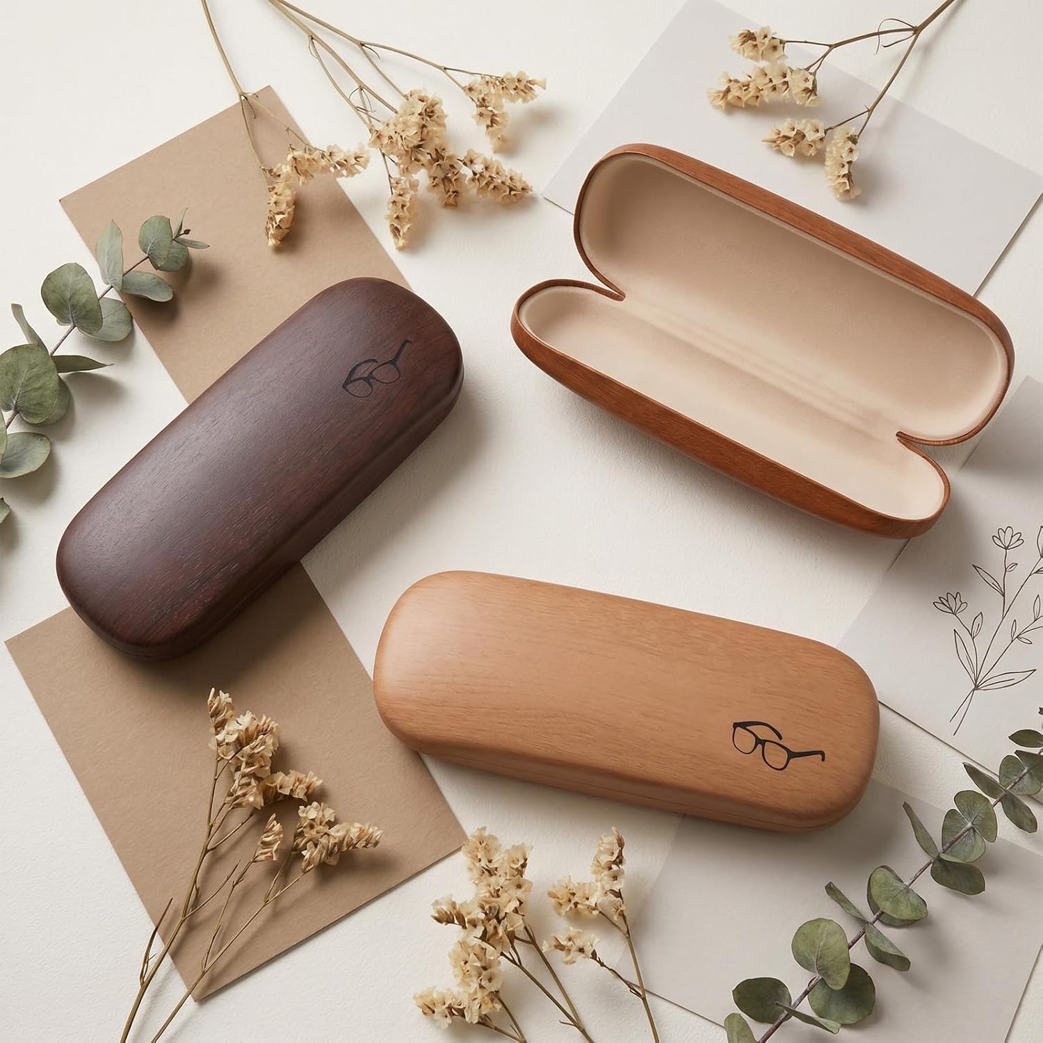 18PCS Hard Shell Glasses Case, Wood Grain Sunglasses Case for Men Women