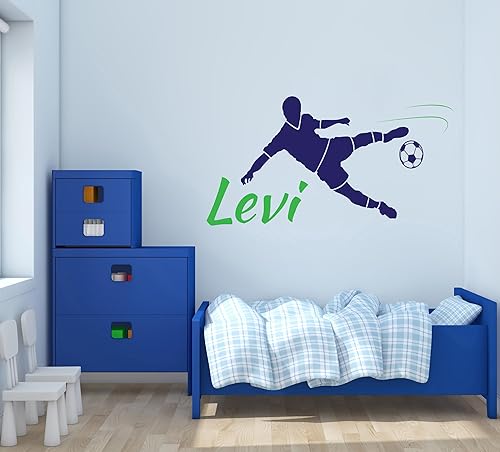 Miniatura 5 de Calcomanía de pared de jugador de fútbol con nombre personalizado, calcomanía de pared para decoración del hogar y guardería (ancho 20 x 9 pulgadas