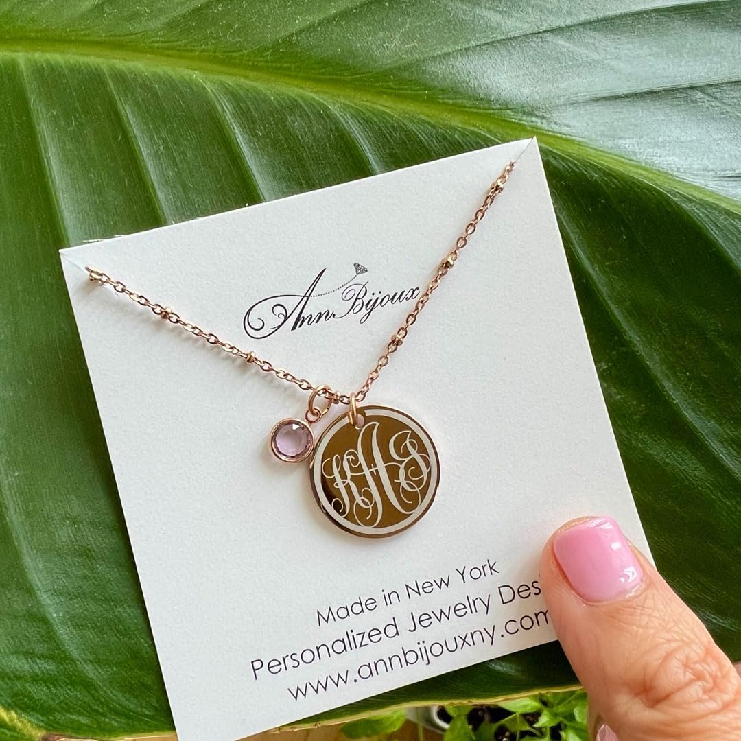 AnnBijoux Monogram Necklace Woman Personalized Engraved Monogram Initial Jewelry Stainless Steel Initial Pendant Mother Gift Personalized Gift For Her