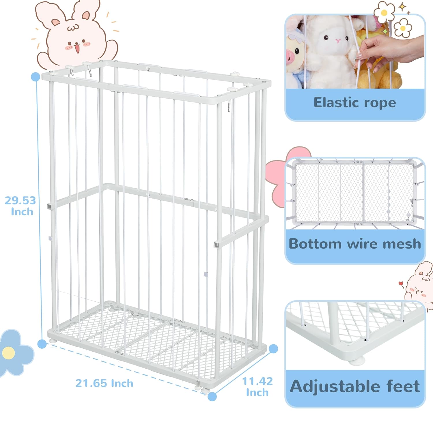 Stuffed Animal Storage Metal Tube Small Toy Storage Organizer with Elastic Cord, Multifunctional Garage Ball Storage Freestanding or Wall-Mounted Stuffed Animal Holder Zoo for Playroom Bedroom (White) - Image 6