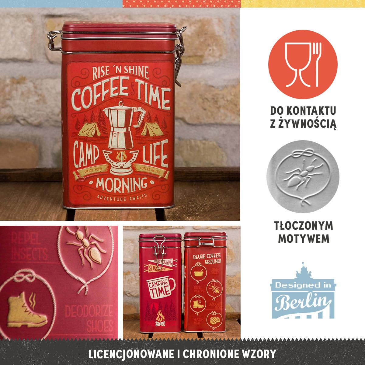 Nostalgic-Art Retro puszka na kawę, 1,3 l, Camp Coffee Time – Pomysł na prezent dla miłośników kawy, metalowy pojemnik z pokrywką aromatyczną, Styl vintage