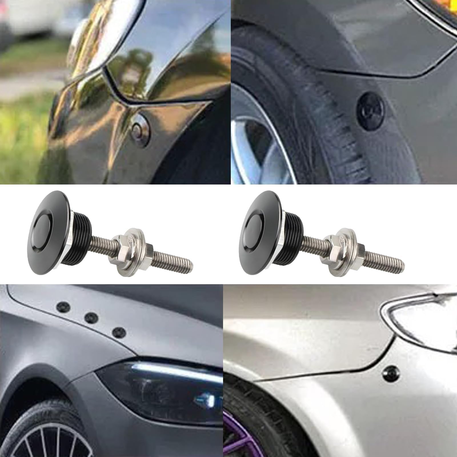Lot de 2 vis à dégagement rapide - Fermeture rapide - En aluminium - En alliage d'aluminium - Pour capot de moteur - Bouton pression - Clip de pare-chocs
