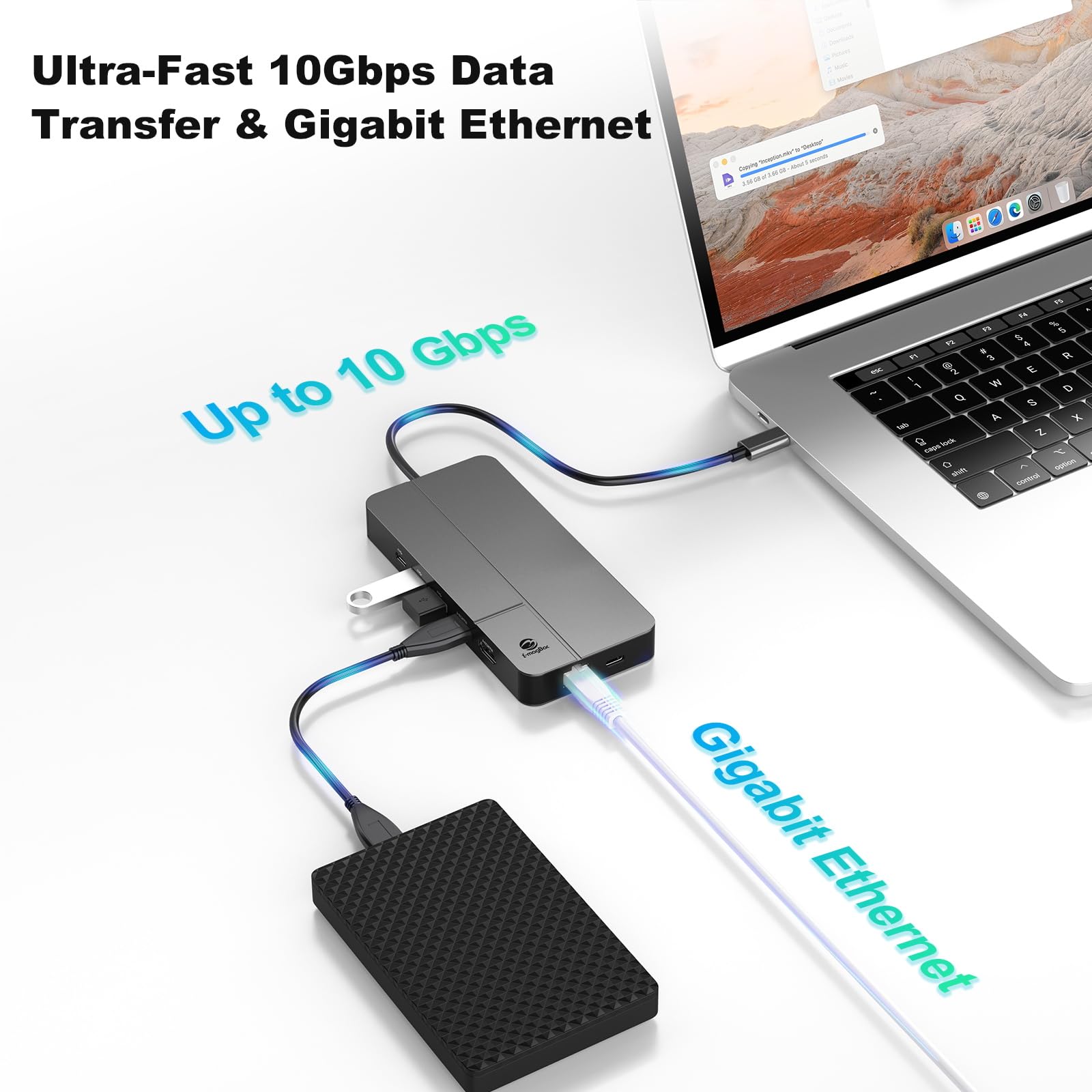 Docking station per MacBook, docking station per computer portatile, doppio monitor per MacOS, dock USB C 10 in 1 con 4 USB A/C, doppio HDMI 4K a 60Hz, 100W PD, 1Gbps LAN, SD/TF, audio