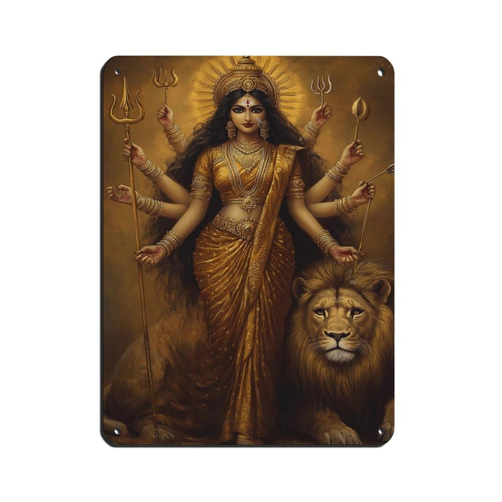 Durga Goddess Art-Hindu God Art Retro Poster Metal Tin Sign Chic Art Retro Iron Painting Bar People Cave Cafe Family Garage Poster Wall Decoration 12x16inch(30x40cm)