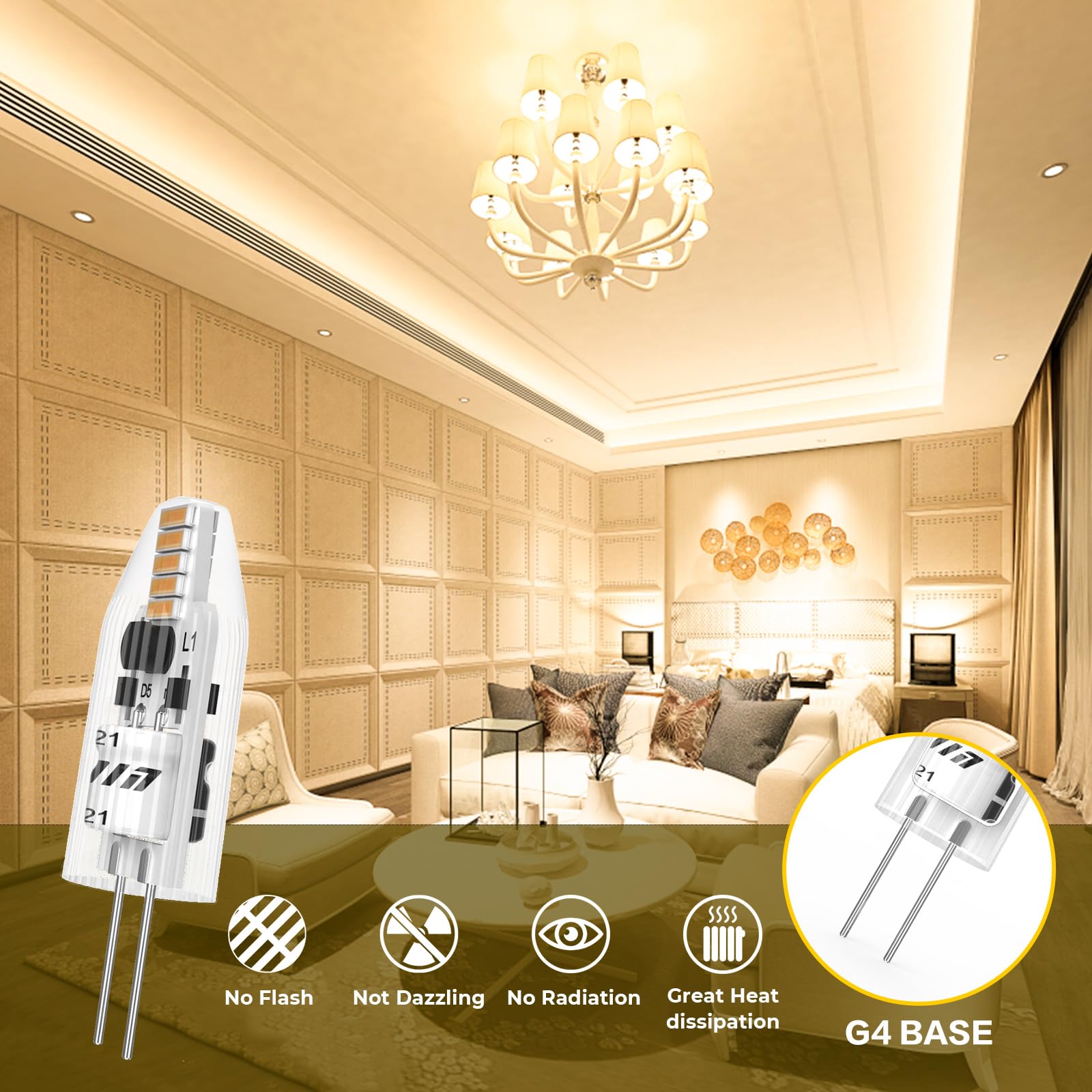 RuLEDne G4 LED Light Bulb 1 W 110 Lumen 2700 K Warm White LED Lamps AC/DC 12 V G4 Mini Bulb Equivalent to 10 W 15 W Halogen Bulbs Not Dimmable No Flickering Pack of 10 - Image 2