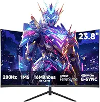 Monitor Gamer Curvo 23.8 Polegadas 200Hz - 1ms,R1500,Full HD 1920x1080,Tecnologia AMD FreeSync e NVIDIA G-SYNC,Alto-Falantes Integrados,Suporte VESA - Ideal para Filmes e Entretenimento e Jogos