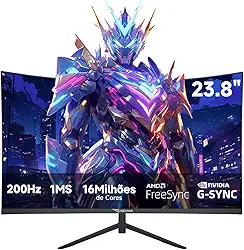 Monitor Gamer Curvo 23.8 Polegadas 200Hz - 1ms,R1500,Full HD 1920x1080,Tecnologia AMD FreeSync e NVIDIA G-SYNC,Alto-Falantes Integrados,Suporte VESA - Ideal para Filmes e Entretenimento e Jogos