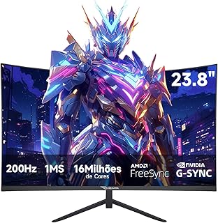 Monitor Gamer Curvo 23.8 Polegadas 200Hz - 1ms,R1500,Full HD 1920x1080,Tecnologia AMD FreeSync e NVIDIA G-SYNC,Alto-Falantes Integrados,Suporte VESA - Ideal para Filmes e Entretenimento e Jogos