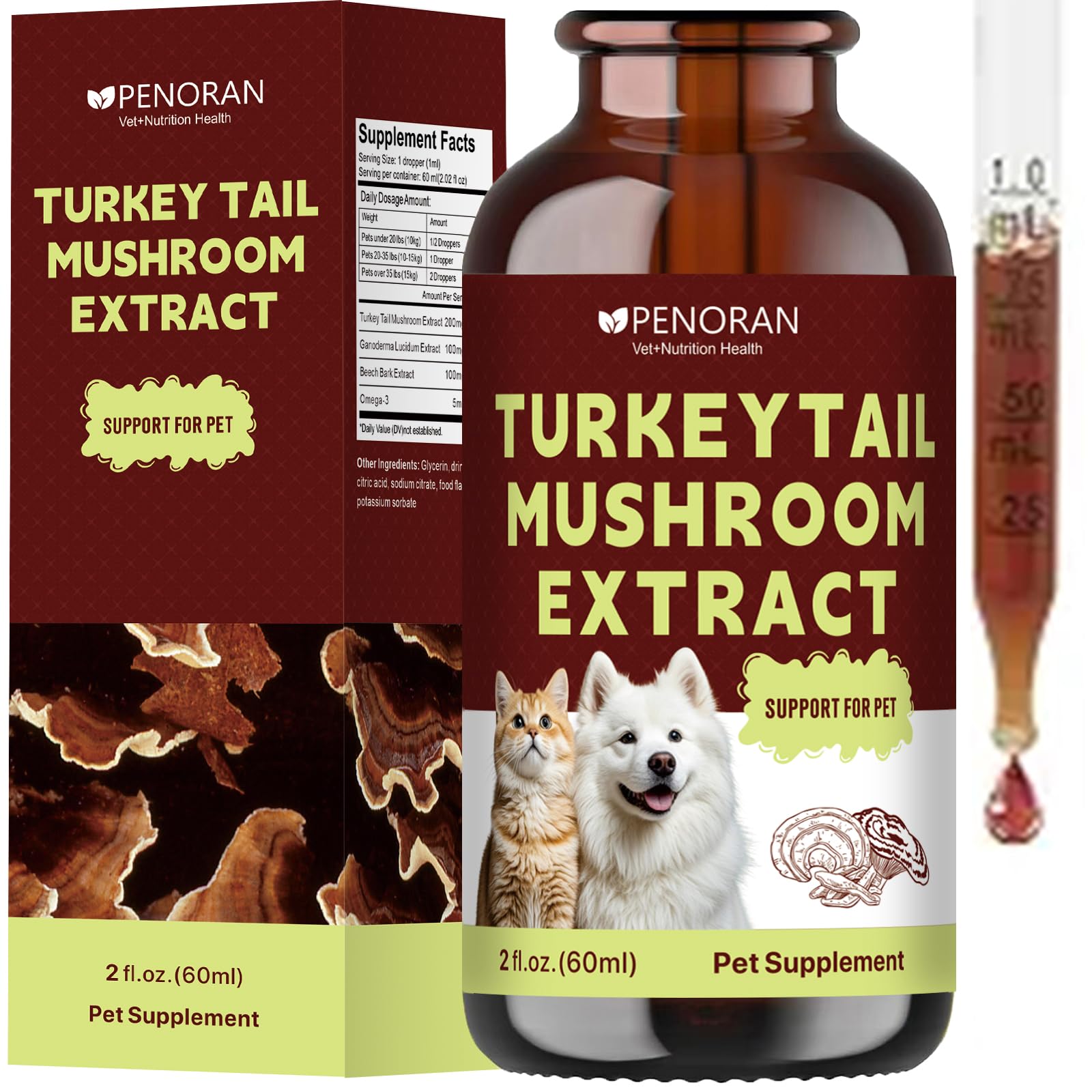 Pilzextrakt Truthahnenschwanz Pilz (Turkey Tail Mushroom) für Hunde & Katzen: Unterstützt geschwächte, ältere & postoperative Tiere, Regulierung anomaler Gewebe, mit Reishi & Chaga Pilz