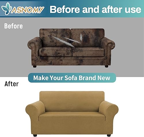 Vista 203 de Asnomy Couch Covers for 3 Cushion Couch Stretch Sofa Covers Slipcovers, Pet Protector Furniture Covers for Dogs Cats Spandex Jacquard Fabric Small