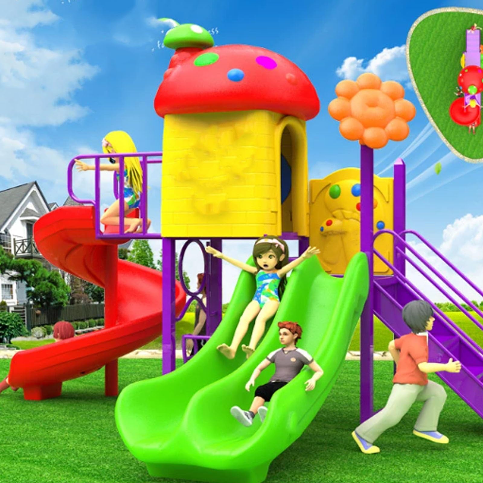 Large-Scale Outdoor Kindergarten Slide, Children's Slide & Swing Combo, Plastic Outdoor Playground Equipment for Residential Communities(A9)