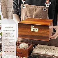 Vista 4 de Large Wooden Box with Hinged Lid with Combination Lock,Wood Storage Box Decorative Lockable Chest for Keepsakes, Valuables, Accessories, Treasured