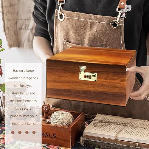 Miniatura 4 de Large Wooden Box with Hinged Lid with Combination Lock,Wood Storage Box Decorative Lockable Chest for Keepsakes, Valuables, Accessories, Treasured