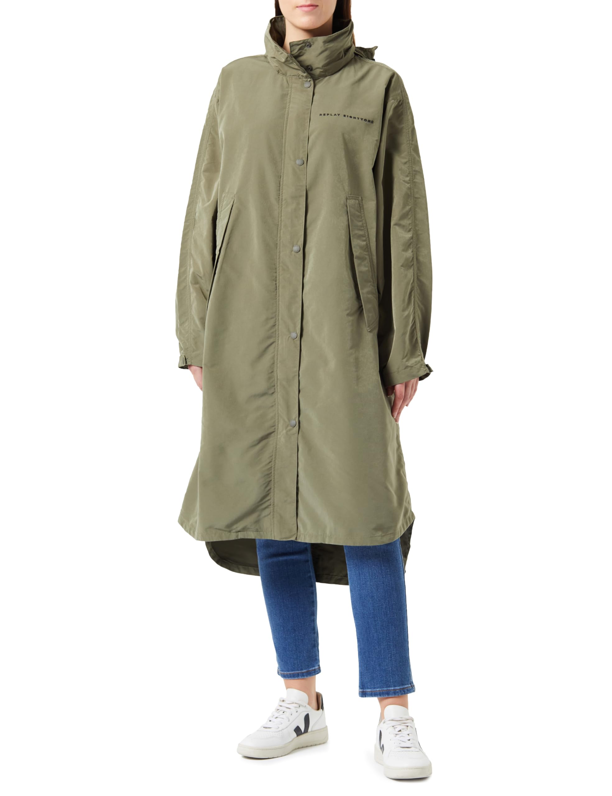 Replay women's parka with button placket, Light Military 408 (Green), XS