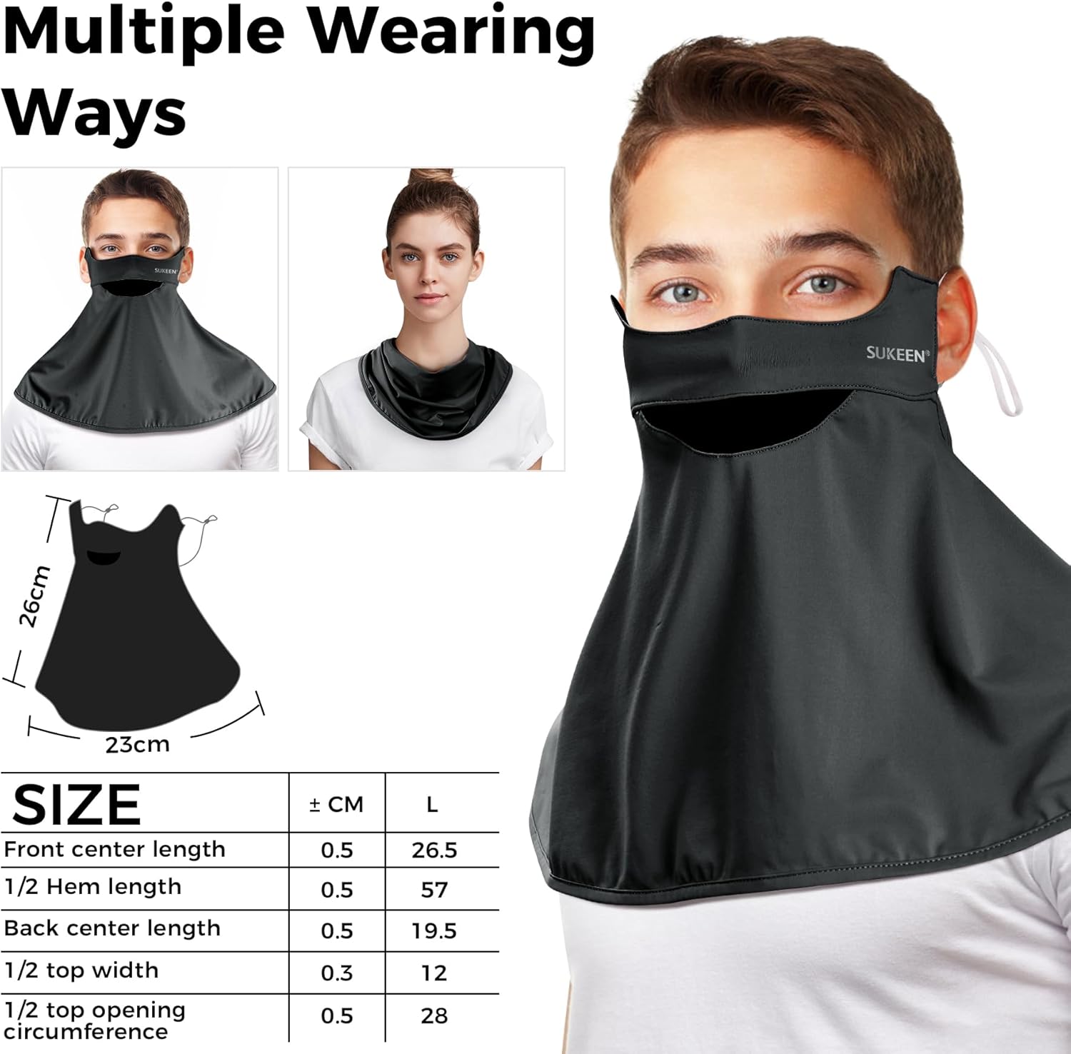 Sukeen UPF 50+ Cooling Face Cover Unisex, Neck Gaiter Scarf Breathable Earloopr Face Mask for Outdoor Biking Climbing Fishing Black - Image 4