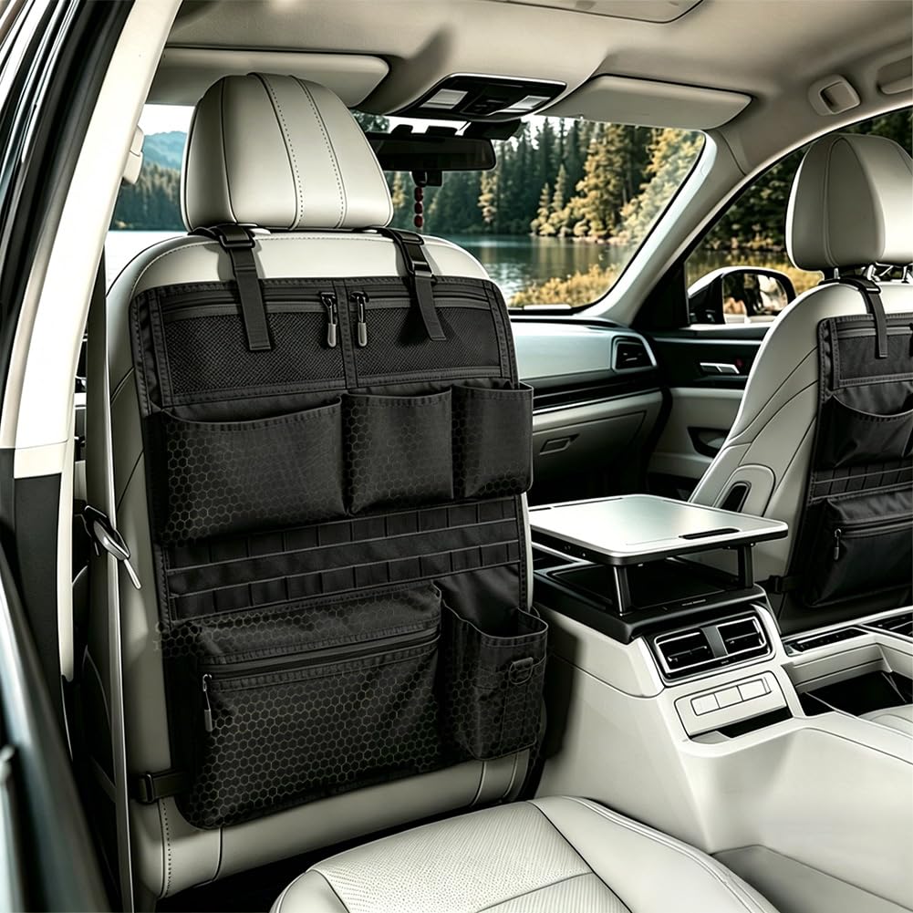 Organisateur de siège de voiture tactique, l'organisateur de siège de voiture le plus stable, support de siège de voiture tactique universel, organisateur de voiture étanche pour siège