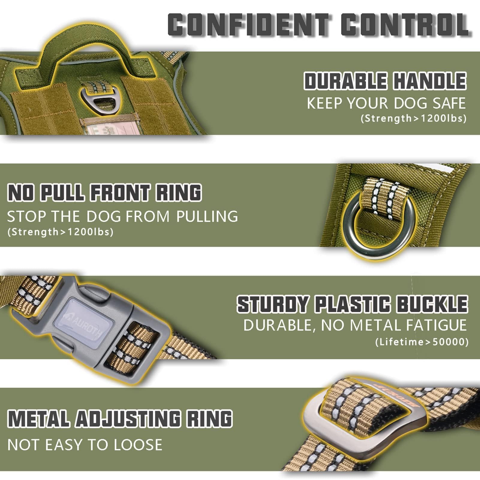 Auroth Arnés táctico para Perros pequeños, medianos y Grandes, arnés Ajustable sin tirones, Reflectante K9, Entrenamiento de Trabajo, Chaleco de fácil Control, arnés para Perros de Servicio Militar