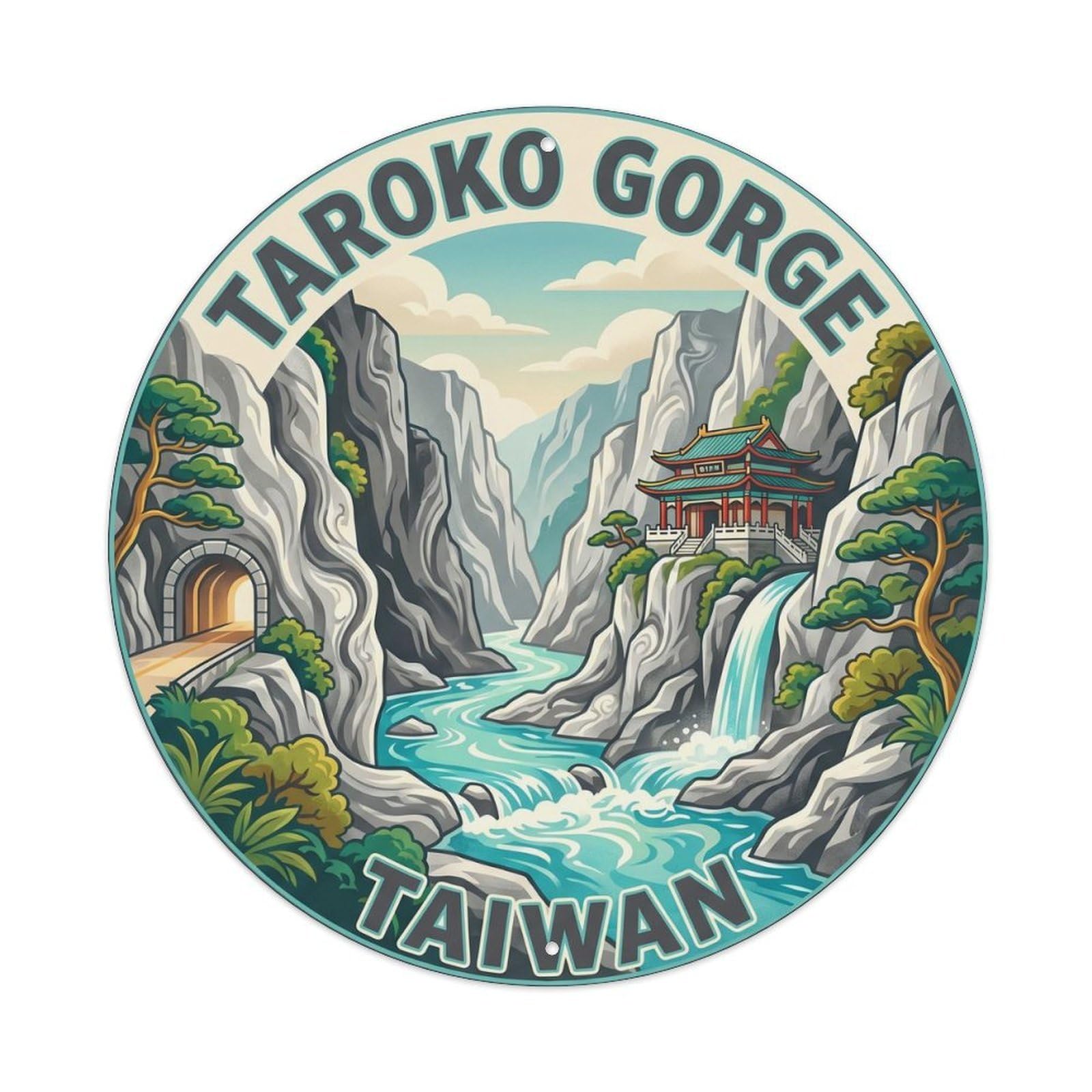 Vintage Travel Taiwan Taroko Gorge Vintage Metal Tin Sign Plaque Wall Decor for Cafe, Club Bar, Office, Garden Metal Poster 8x8Inch