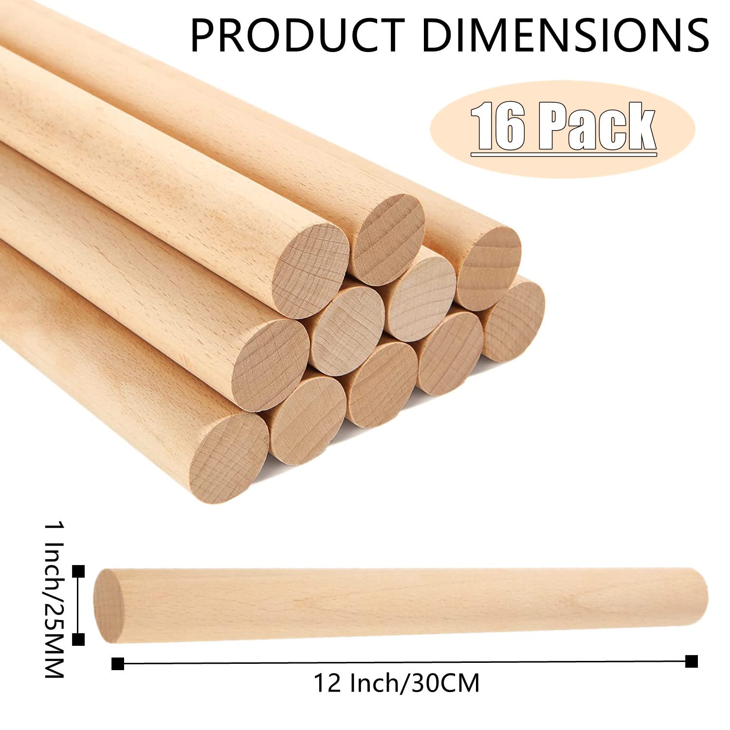 100 Holzdübelstangen 1/8 X 12 Zoll | Unlackiert | Birkenholz | Für Basteln, Modellbau, DIY