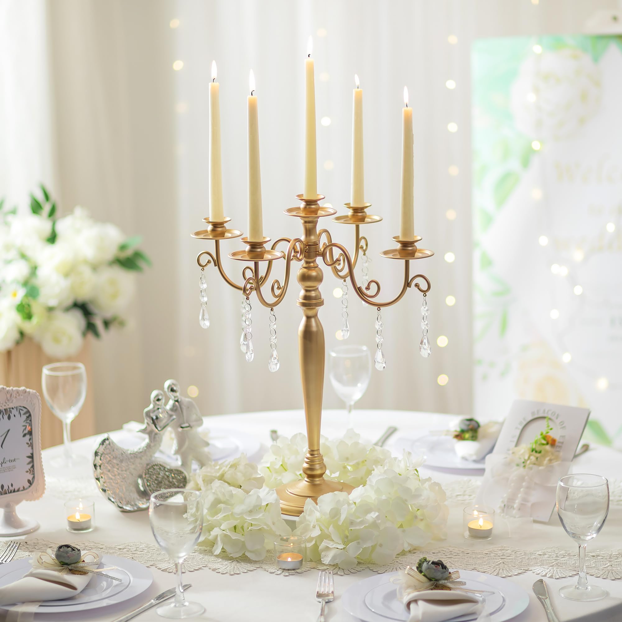 Sziqiqi Oro Candelabri Portacandele per Matrimonio: 5 Braccio andelabri per Candelieri - Set di 2 Portacandele in Metallo per Cena di Natale Ricevimento Fidanzamento Decorazione