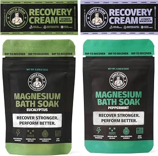 Coach Soak Magnesium Bath Flakes Mint & Lotion Trial Pack - Absorbing Magnesium Cream with Menthol - 0.18 lb (4 Pack) - Mixed Scents