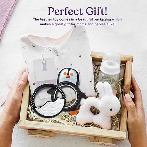 Miniatura 10 de Juguetes de dentición para bebés recién nacidos, bebés de 0 a 6 meses, mordedores de silicona para bebés de 6 a 12 meses, sin BPA (abeja, azul y