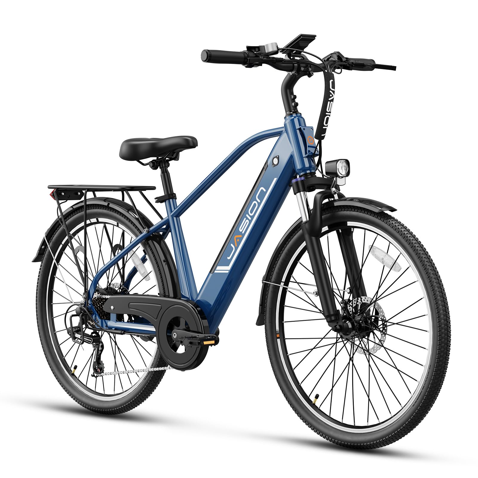 Jasion Roamer Electric Bike for Adults 1200W Peak Motor 528WH Removable Battery,up to 60miles 28MPH City Cruiser Ebike,26'' Commuter E Bike, 7-Speed Gears and Front Suspension Bicycles,Blue