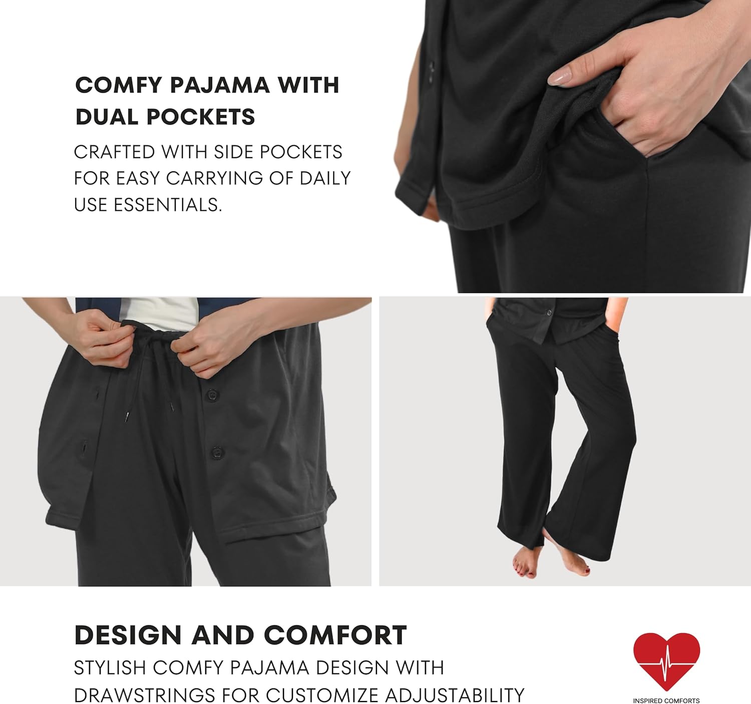 Inspired Comforts Post Surgery Mastectomy Recovery Pajamas Set with Internal Drainage Pockets - Image 3