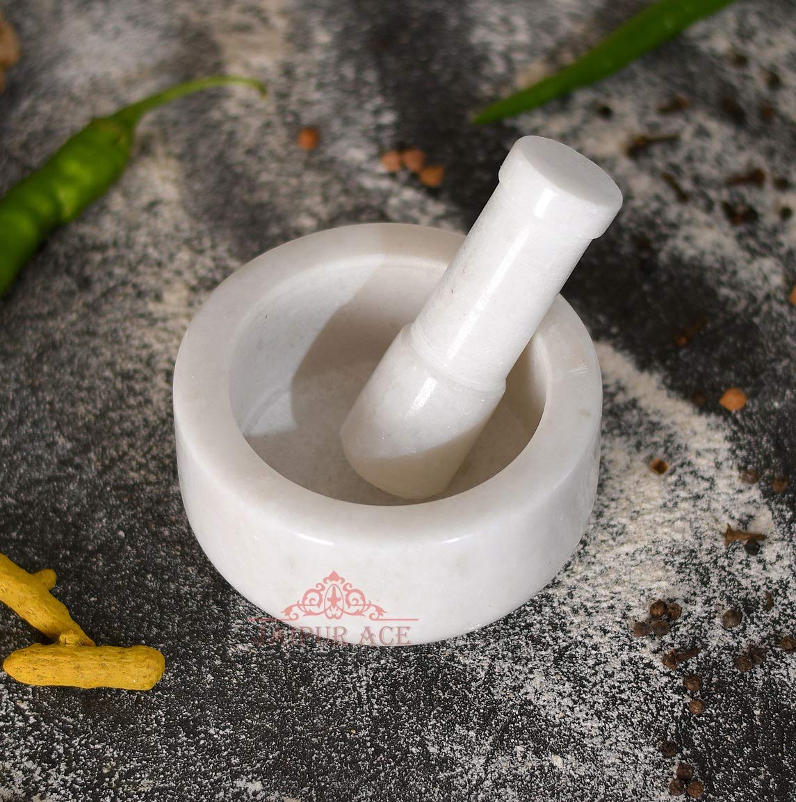 Jaipur Ace Natural White Marble Mortar and Pestle Set, Imam Dasta, Ohkli Musal, Kharal- 4X3 Inches (White.) (B08R3P93Y7) Amazon Price History, Amazon Price Tracker