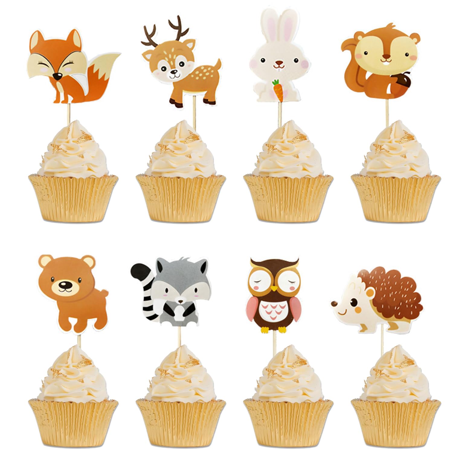 WUBAYI 24Pcs Woodland-Animal Cupcake Toppers - Non-Edible Cake Decorations for Kids Birthday Parties and Baby Celebrations