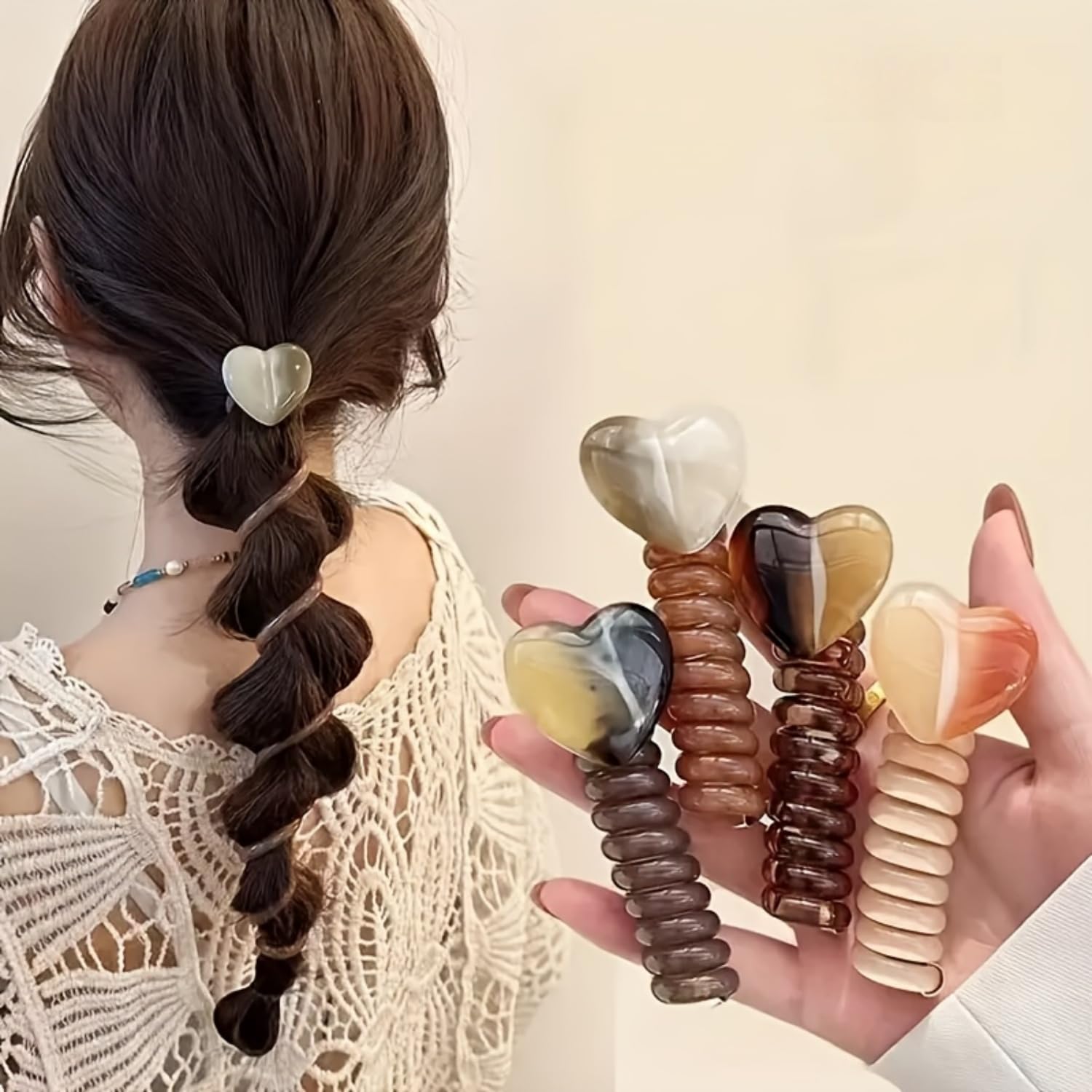 4Pcs Telephone Wire Hair Bands Spiral Hair Ties for Thick Hair Ponytail Holders Accessories for Women