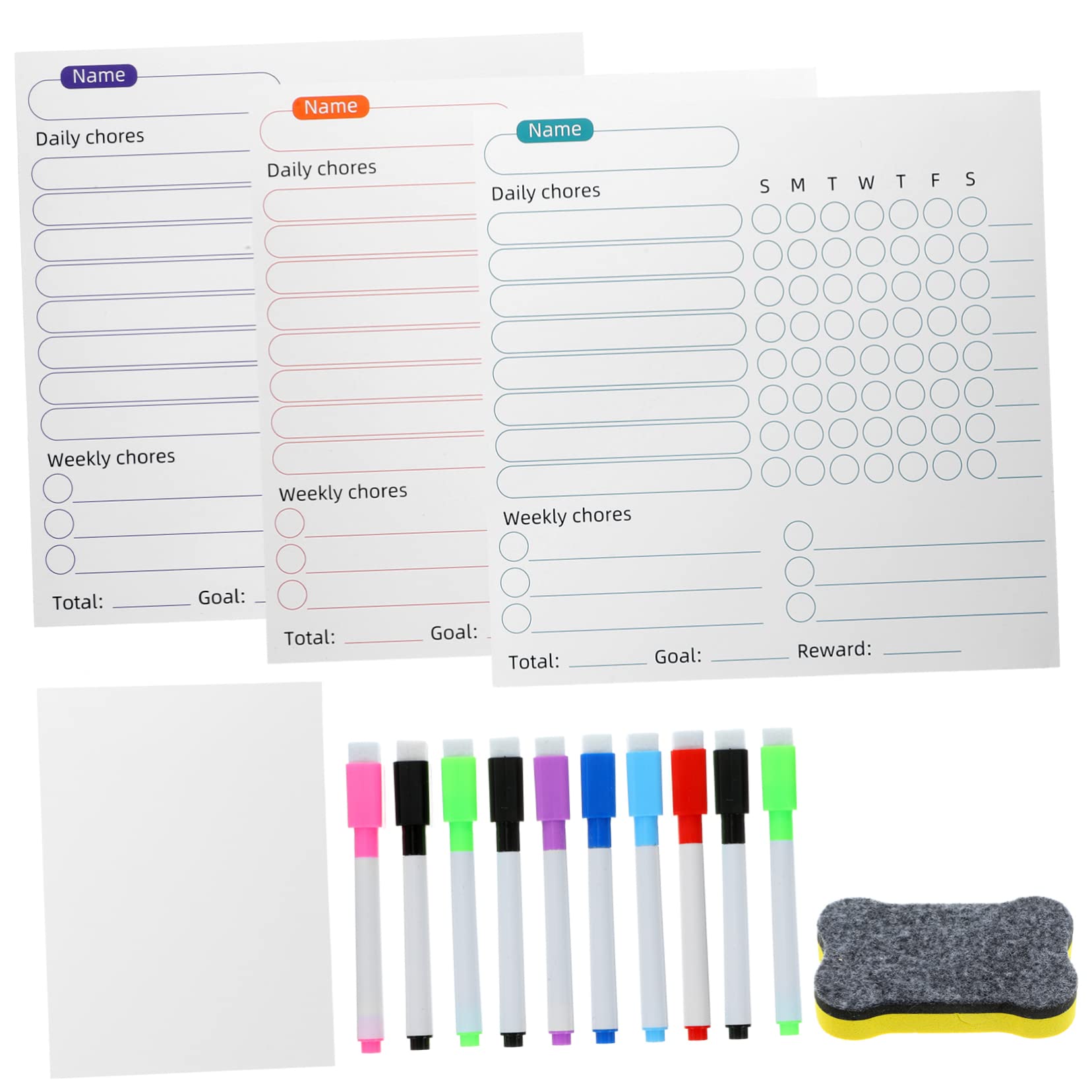 Tofficu 3 Set Programma di attrazione magnetica pennarelli cancellabili a secco Expo calendario cancellabile a secco settimanale asta clipboard lavagnette cancellabili bacheca domestica