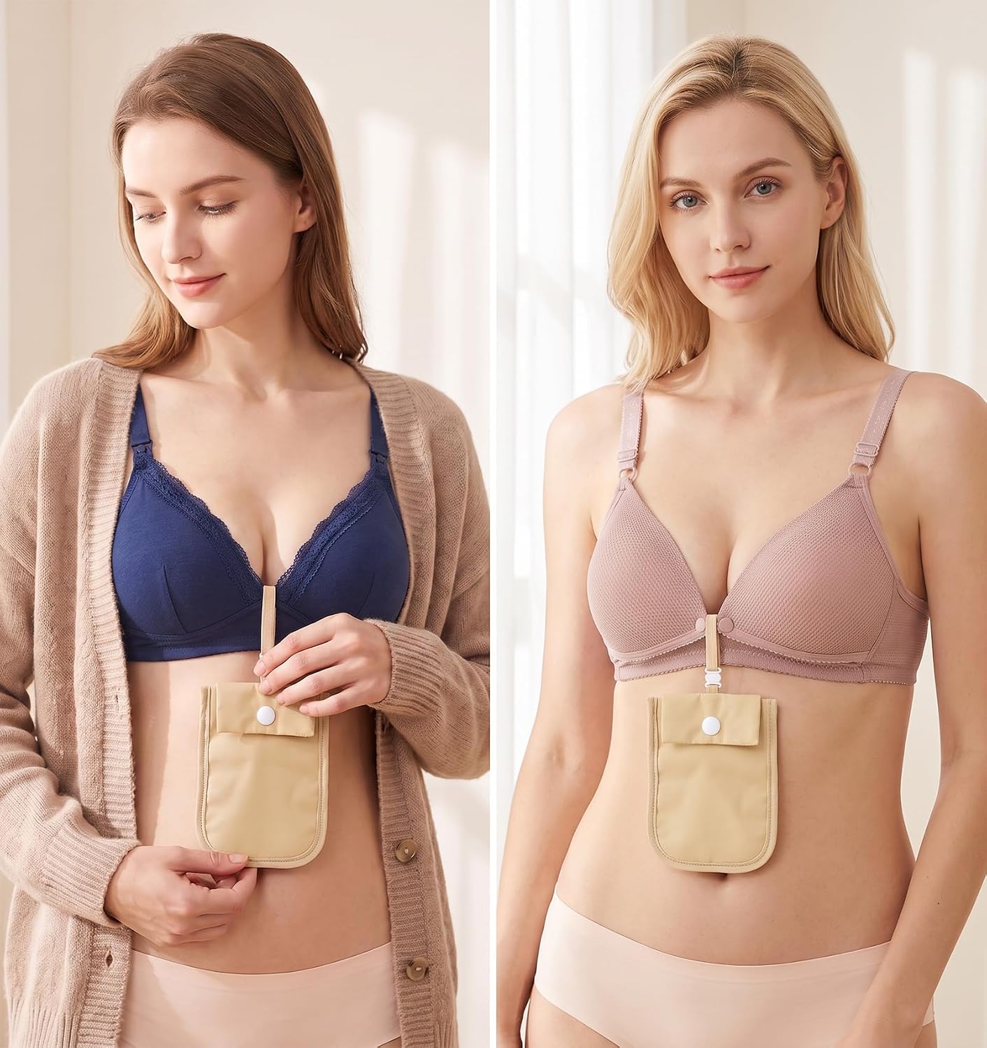 Bra Wallet, Hidden Bra Wallet for Women Travel with Adjustable Strap(Khaki)
