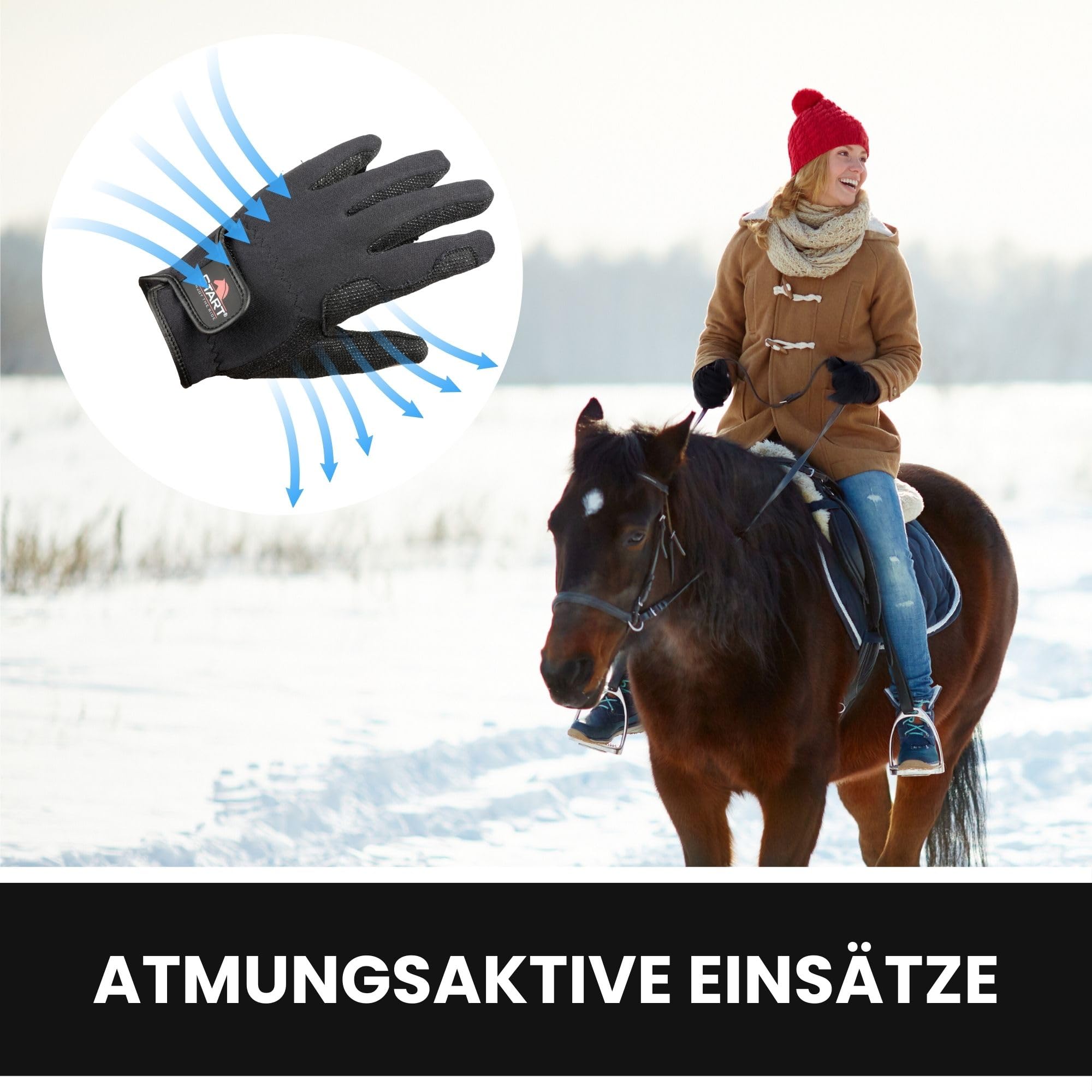 Gants d'équitation Start Sumba Unisexes – Été, Respirants, antidérapants, compatibles écran Tactile, Sports équestres Noir