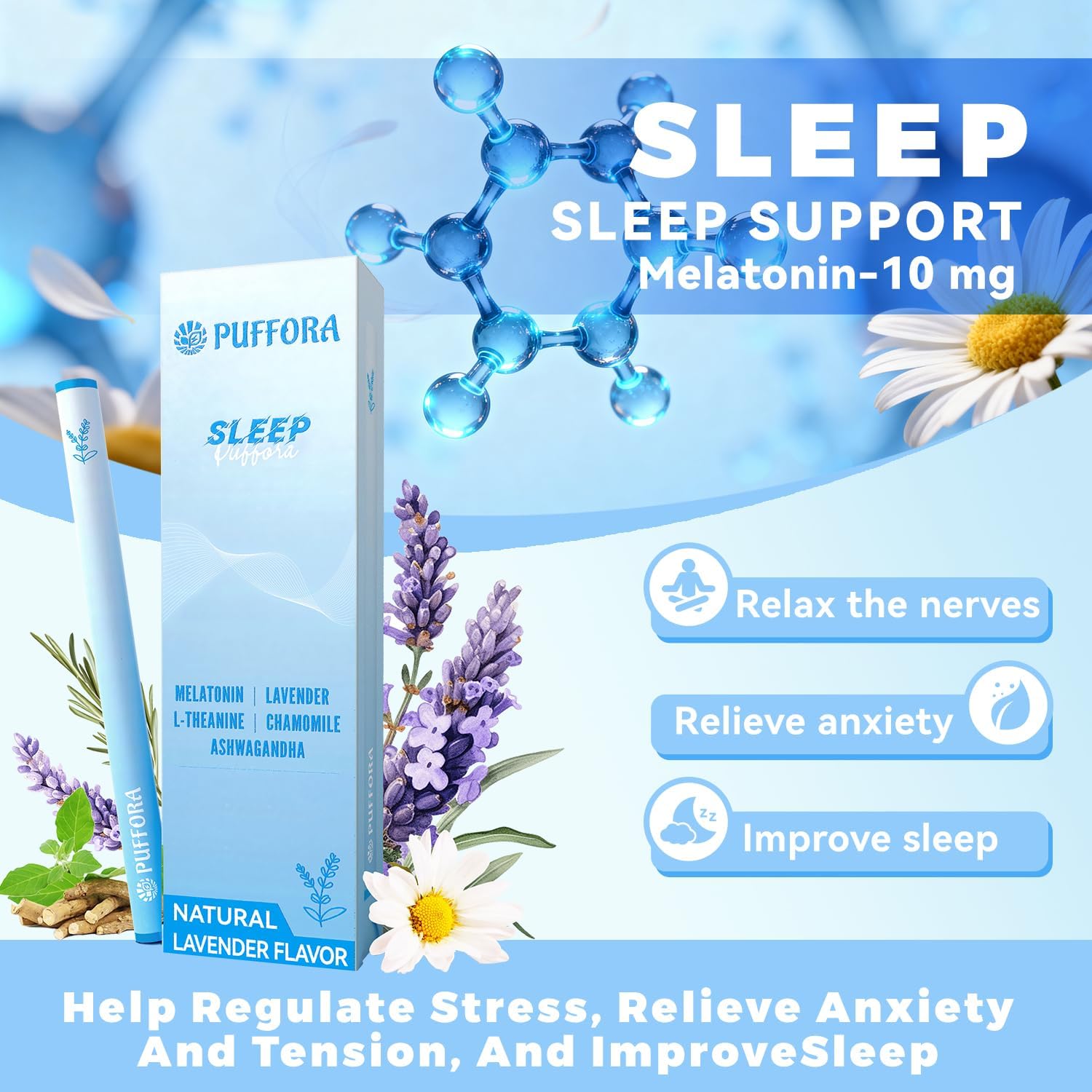 Herbal Aromatherapy Pen, 2 Pack, Support for Energy & Comfortable Sleep, Dual-use, Extracts of Melatonin, Vitamin B12 | B6, Habit Transition - Total 1200 Uses