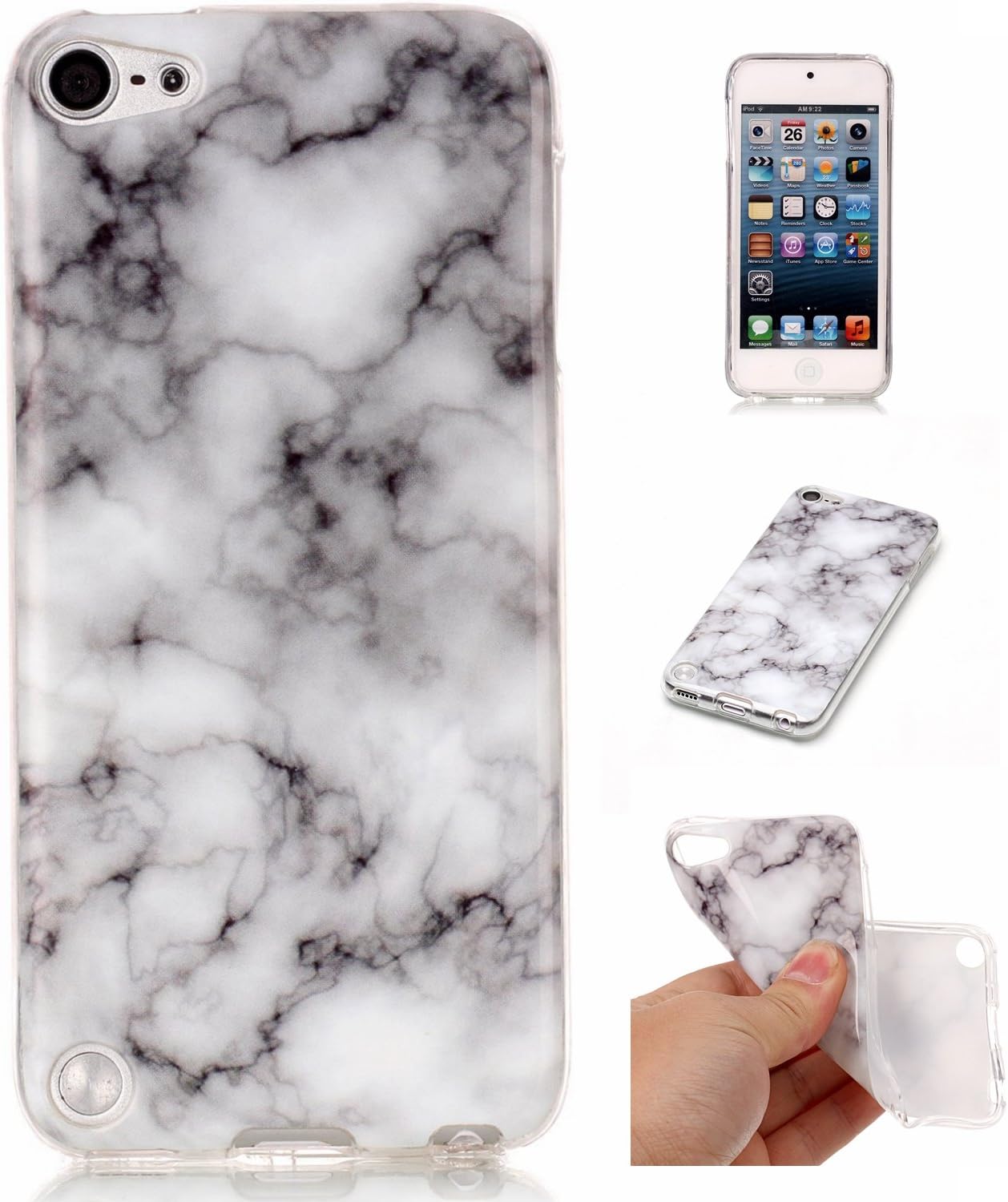 iPod Touch 6 Case,iPod 6 Cases, Glossy Marble Pattern Slim Hard Soft Silicone Back Case Cover Fit for Apple iPod Touch 5 6th (White&Black)