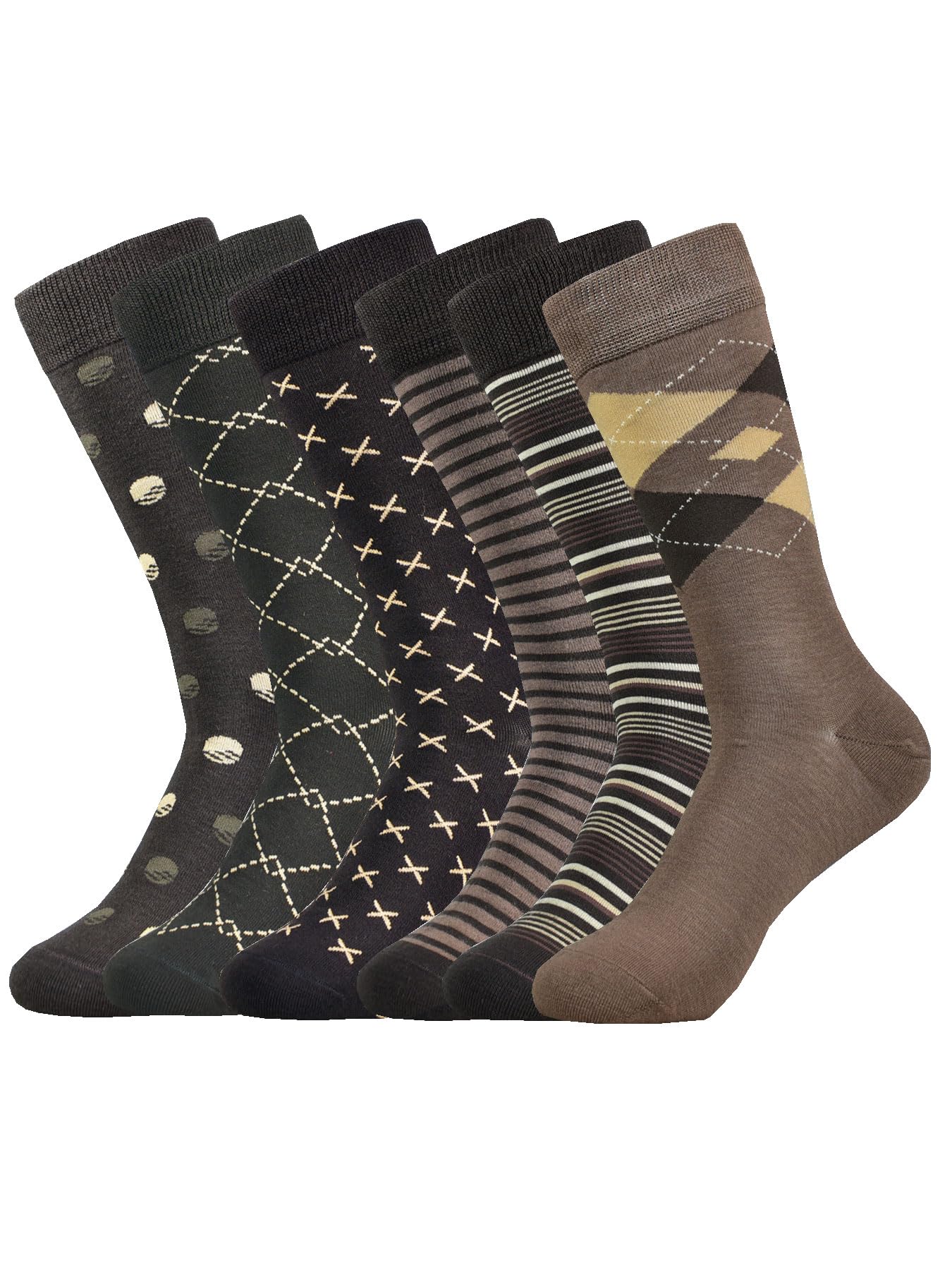 Mens Dress Socks Business Casual Pattern 6-Pairs Bamboo Crew Sock for Men Shoe Size 8-13
