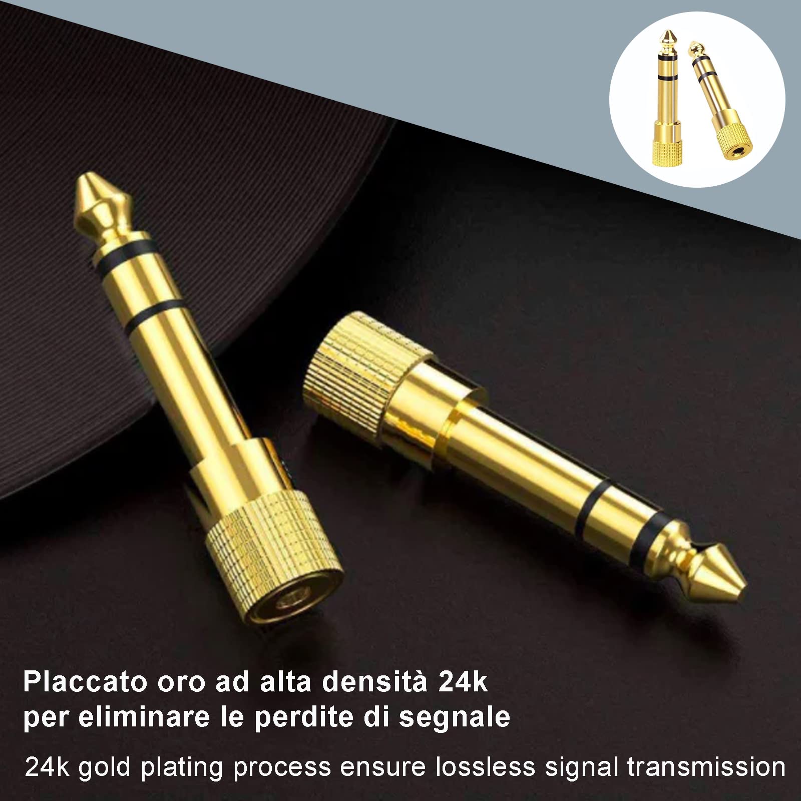 Shengxi Adattatore Cuffie, 4Pcs Converter da 3,5 mm a 6,35 mm, Connettore Jack Stereo Aux 6.3 a 3.5 Placcato Oro per Pianoforte Chitarra Amplificatore