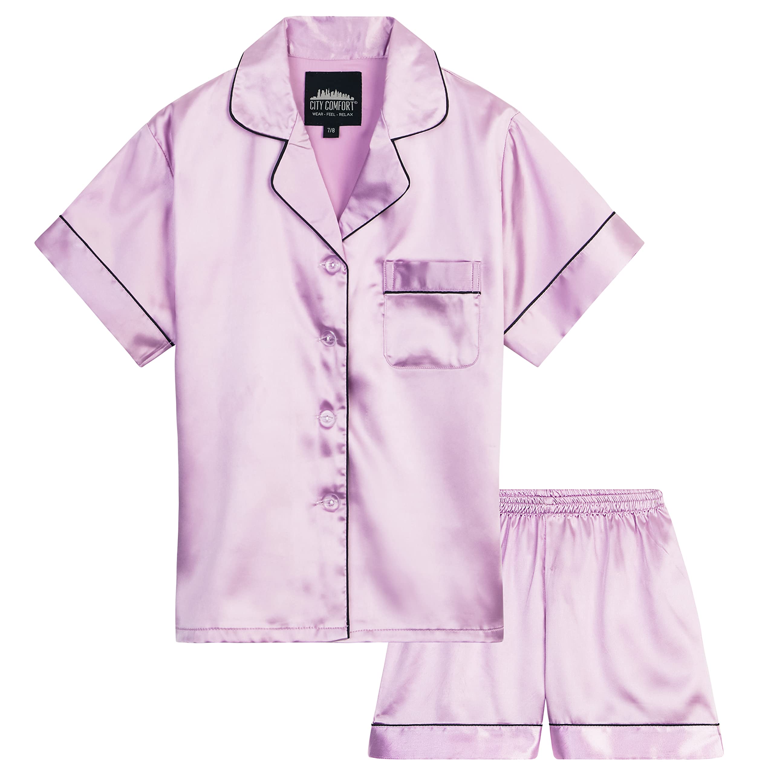 CityComfort Pijama Niña Verano - Pijama Satén para Niños y Adolescentes de 7 a 16 años - Conjunto Niña 2 Piezas - Pijama Corto Niña